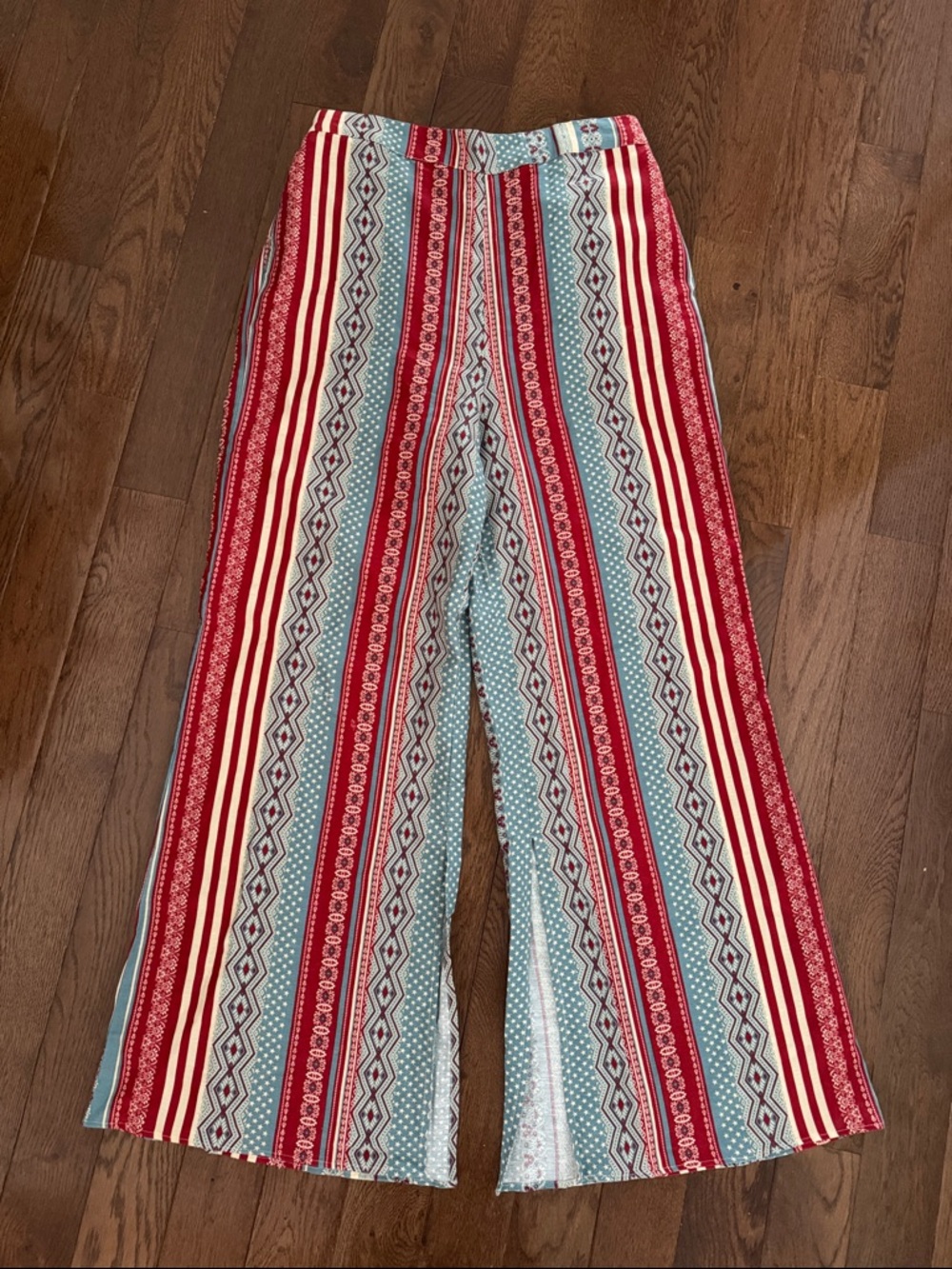 VENUS Red, Light Blue & Cream Aztec Stripe Wide Leg Pants